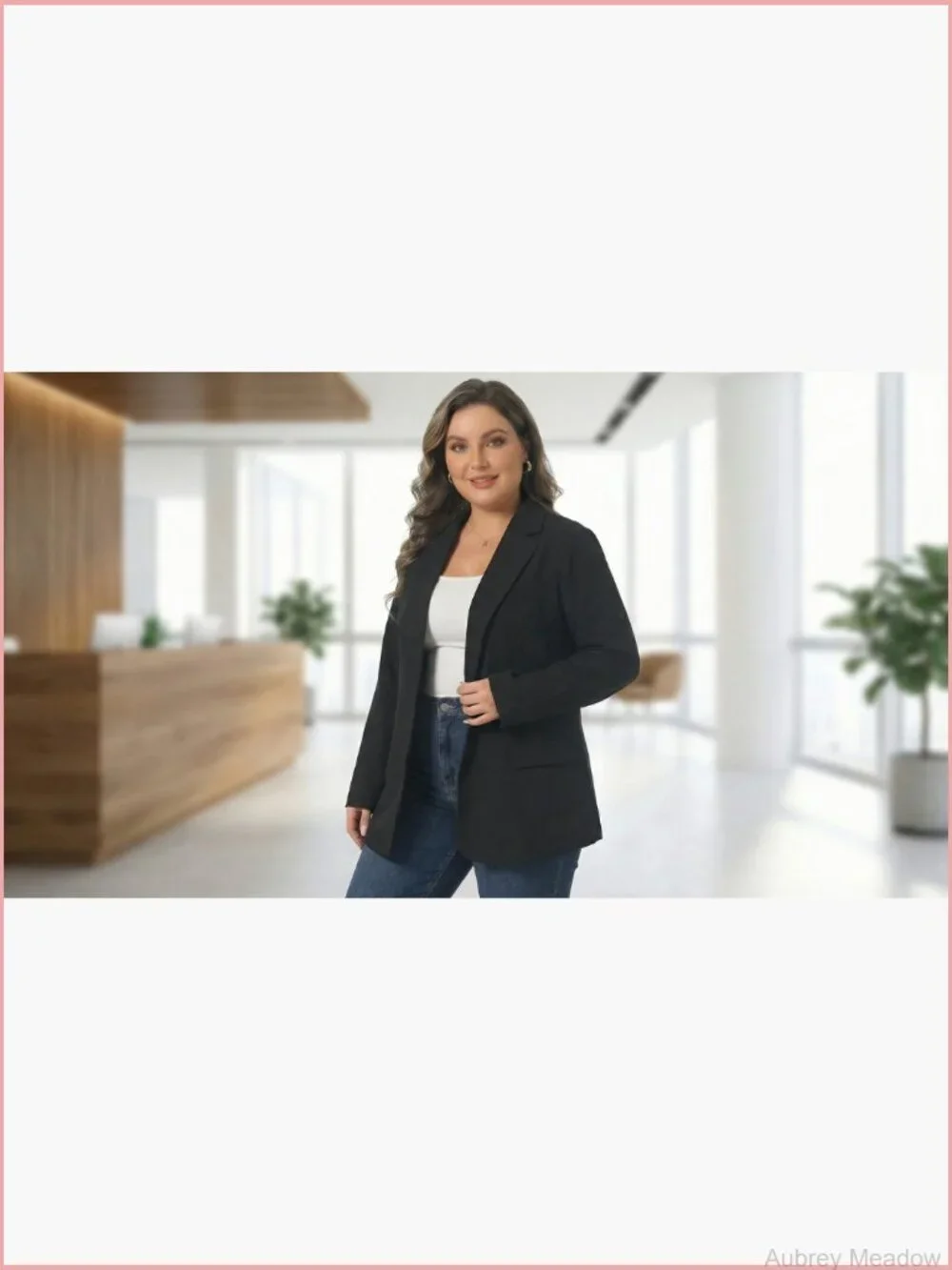 Plus Size Blazer with Notched Lapel and Pockets for Work